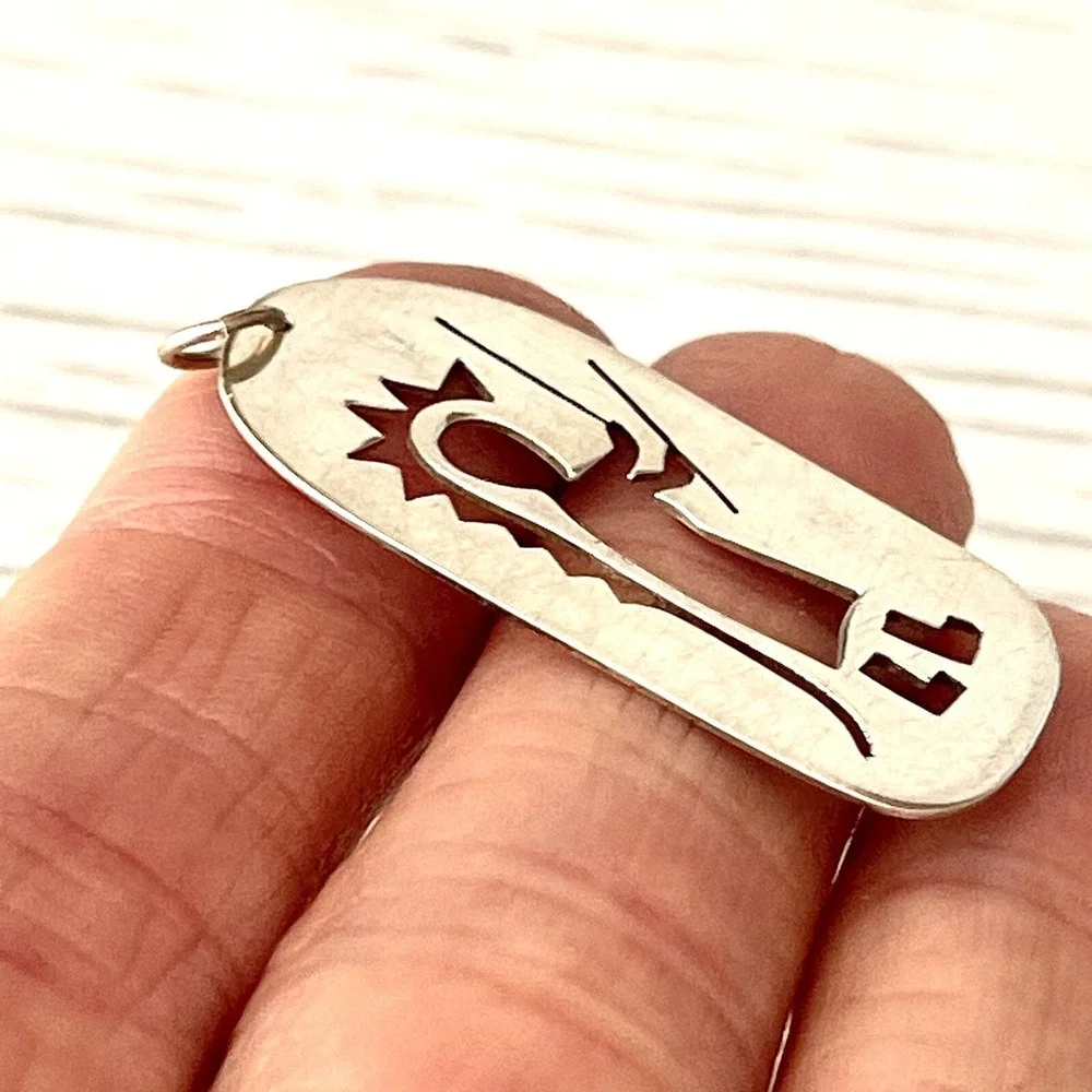 Zuni Kokopelli Pendant Cut Out Silhouette Signed ME Dancer‎ Sterling Native Amer